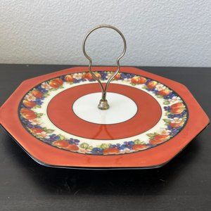 Vintage Octagonal Cake Plate with Handle // Fruits & Flowers // 1940s